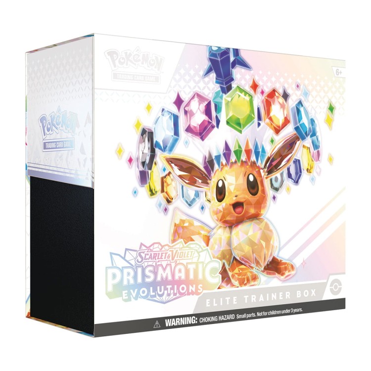 Pudełko ETB Prismatic Evolutions z widocznym Eevee na opakowaniu